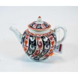A Dr Wall period Worcester bullet shaped teapot and cover decorated in the Imari palette, square