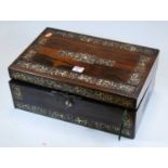 A Victorian rosewood writing slope, with ornate mother of pearl inlaid decoration and brahmer type