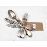A collection of Danish 800 silver dessert forks, by S&D Lowenthal; together with a white metal