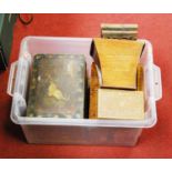 A box of miscellaneous items, to include Burmese carved bookslide, lacquered box, part