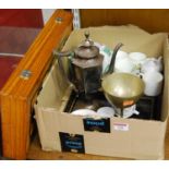 Mixed lot, to include chess and backgammon board with pieces, plated hot water pot, sundry