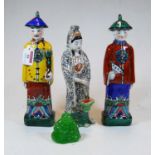 A pair of 20th century Chinese pottery figures of scholars, in formal dress, four character mark