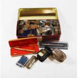 Mixed lot, to include a Parker pen, cigarette lighters, sundry coins etc