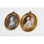 A pair of 18th century style miniature portraits on ivory, depicting Marie Leszczynska (1703-
