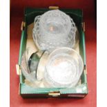 A box of miscellaneous glassware, to include cut glass bowls etc