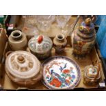 A box of miscellaneous china to include Japanese vase, modern Japanese plates, jar and cover etc