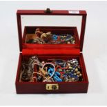 A jewellery box and contents of assorted costume, to include coral necklace