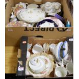 Two boxes of miscellaneous china to include Royal Winton Chintz pattern part dessert service,