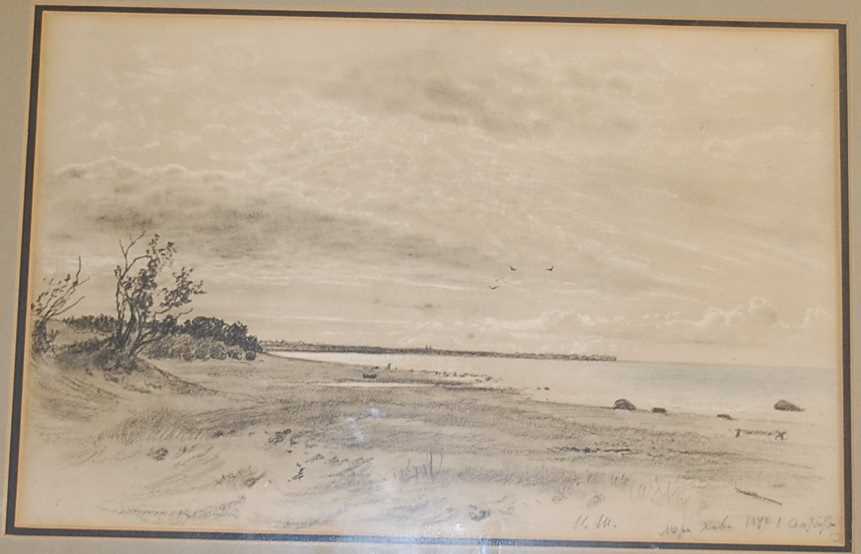 Late 19th century school - Coastal scene, charcoal with white, indistinctly signed lower right, 30 x