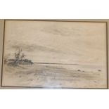 Late 19th century school - Coastal scene, charcoal with white, indistinctly signed lower right, 30 x