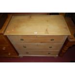 A 19th century pine squarefront chest, of three long drawers, w.86cm