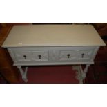 An early 20th century and later grey painted oak two drawer dresser base, w.107cm