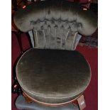 A Victorian mahogany framed and buttonback upholstered spoonback open armchair; together with a