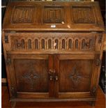 A moulded oak linenfold slopefront writing bureau, w.78cm