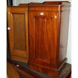 A Victorian mahogany round cornered three-quarter gallery backed single door bedside cupboard, w.