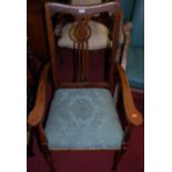 An Edwardian beech splatback single elbow chair, w.58cm