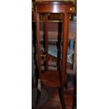 An Edwardian mahogany and satinwood inlaid circular two-tier plant stand, h.96cm