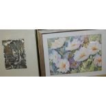 Assorted pictures and prints, to include boats at sunset watercolour, wildflowers watercolour,