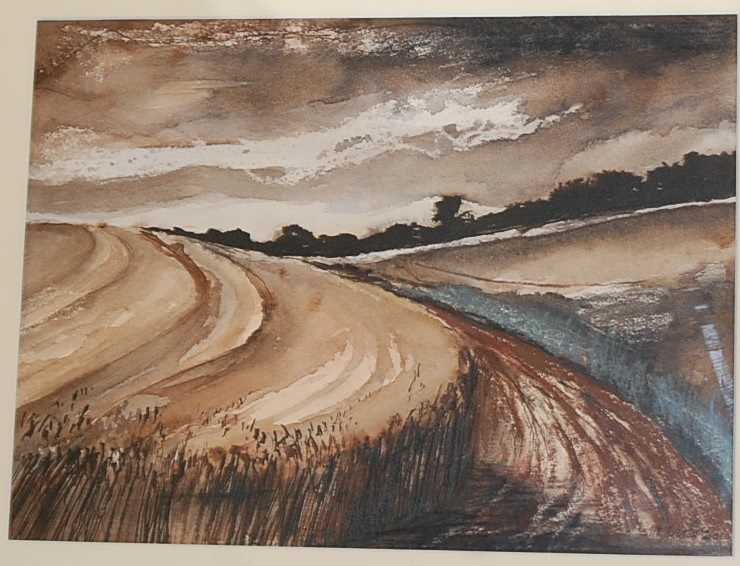 Michael Carlo - Fields in winter, watercolour, signed and dated 2000 lower right, 26 x 35cm