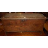 A circa 1700 provincial chip carved oak boarded six plank coffer, (hinged cover now loose), width