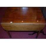 A 19th century mahogany round cornered Pembroke table, having single end drawer on square supports