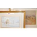 Ken Harman - Boats on the calm, watercolour, signed lower left, 15 x 25cm; English school -