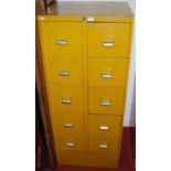 A mid-20th century mustard painted steel ten drawer office filing cabinet, width 55cm