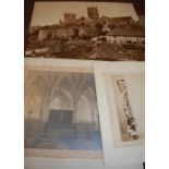 Five various monochrome photographs, to include Wells Cathedral interior