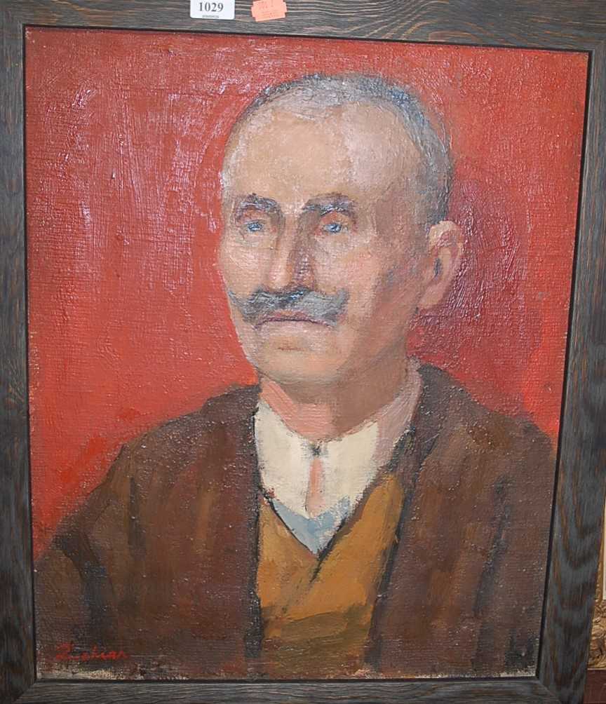 Early 20th century Russian school - Portrait of a gentleman, oil on canvas, indistinctly signed