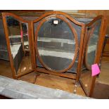 An Edwardian mahogany and further strung triptych dressing mirror