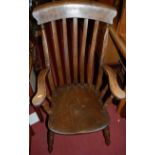 An early 20th century elm and beech slatback farmhouse open armchair; together with a mahogany