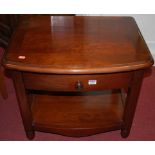 A pair of contemporary cherrywood round cornered low single drawer two-tier lamp tables, w.60cm