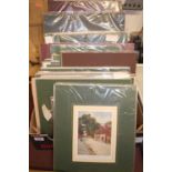 A large quantity of unframed but mounted prints and hand-coloured topographical engravings, 19th and