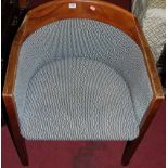 A set of nine beech framed and stripe upholstered tub elbow chairs, on square supports, w.60cm