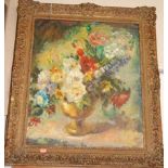 Mid-20th century English school - Still life with flowers in a vase, oil on artists board, 60 x