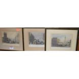 A set of five 19th century topographical engravings of London street scenes; together with a