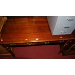 A late Victorian mahogany two-drawer side table, raised on turned and tapering supports, w.111.5cm