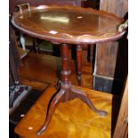 A 19th century mahogany and satinwood inlaid tray topped fixed pedestal tripod occasional table (