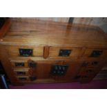 A contemporary Chinese stained hardwood and lacquered brass mounted sideboard, having twin central