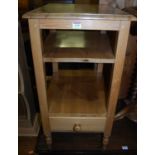 A modern pine three-tier stand, with single lower drawer; together with a modern pine hanging two-