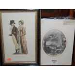 Assorted 19th century engravings, to include fashion prints, one framed and the rest loose,