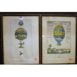 A set of four French hot-air balloon studies, colour engravings, each 28 x 20cm