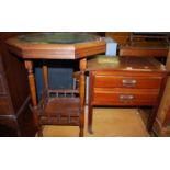 An Edwardian walnut and green leather inset octagonal two-tier occasional table; together with a