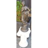 ***STATUE NOW BROKEN IN HALF*** A bronzed and composite garden statue of a robed maiden, raised on