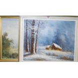 K. Curtis - Cottage scene, oil on board, 40 x 50cm; and one other (2)