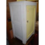 An early 20th century and later painted pine low single door food cupboard, width 56cm