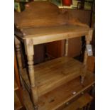 A Victorian pine three-quarter gallery backed two-tier wash stand, width 76.5cm