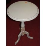 A 19th century and later grey painted fixed top circular pedestal tripod occasional table, dia.45cm