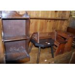 Various early 20th century small oak occasional furniture, to include; three sundry stools, one