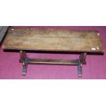 An oak trestle-end two-seater bench, w.91.5cm